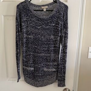 LOFT Navy Marbled Crew Neck Sweater